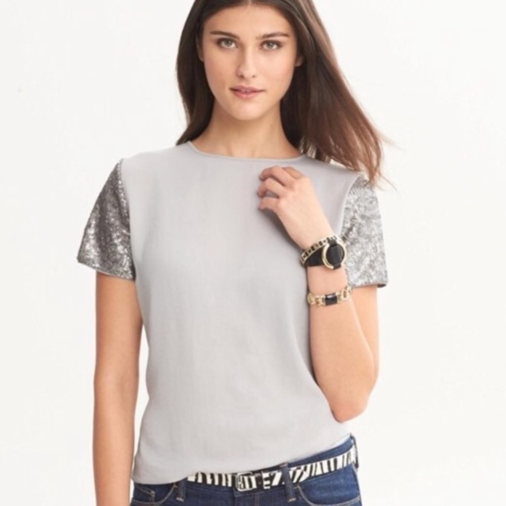 BANANA REPUBLIC Sequin Sleeve Top, S